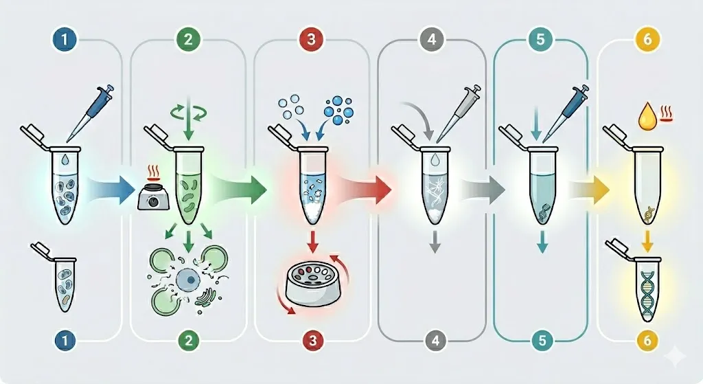 Diagram of the isolation of DNA.
